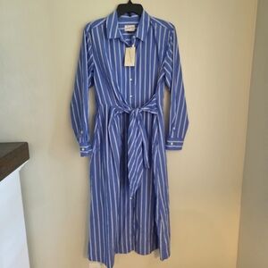 Universal Thread Long Sleeve Cotton Midi Shirt Dress Blue White Striped M NWT